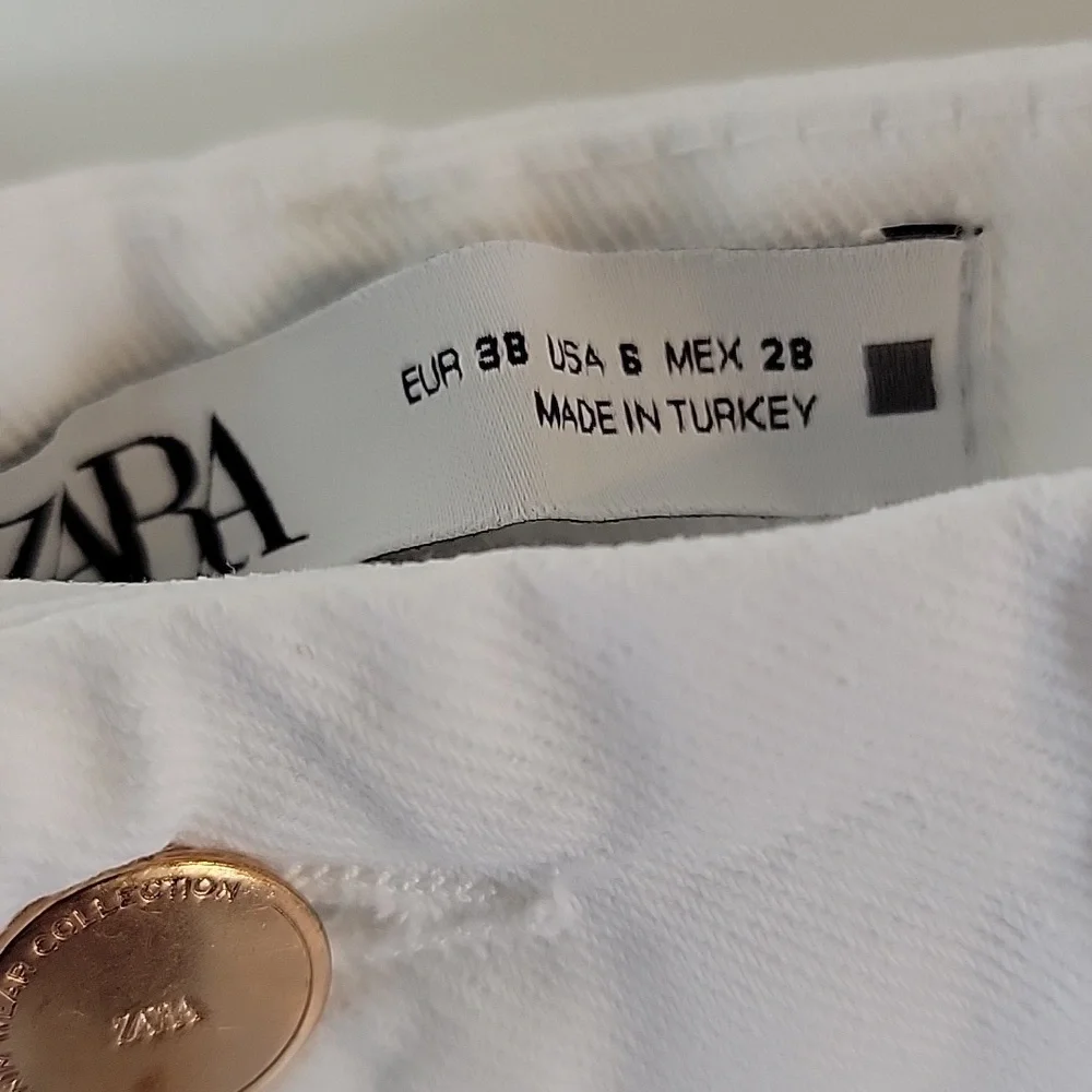 Zara 1975 Crisp White Cropped Ankle-length Denim Jeans Sz US 6 / EU 38 - Picture 8 of 11